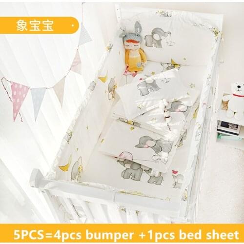 4pcs Crib Bumpers 100% Cotton Cartoon Print Childrens Cot Protector Infant Baby Bedding Kids Bedding Set Room Decor