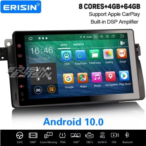 Erisin 64GB 9" Android 10.0 Car Stereo Carplay DSP DAB+ GPS WiFi USB TPMS OBD2 DVR SWC For BMW 3er E46 318 325 M3 MG ZT Rover 75