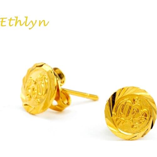 Ethlyn Allah earring stud Gold Color Islam jewelry Arab/Middle East classic Women earring 3 PCS/wholesale E001