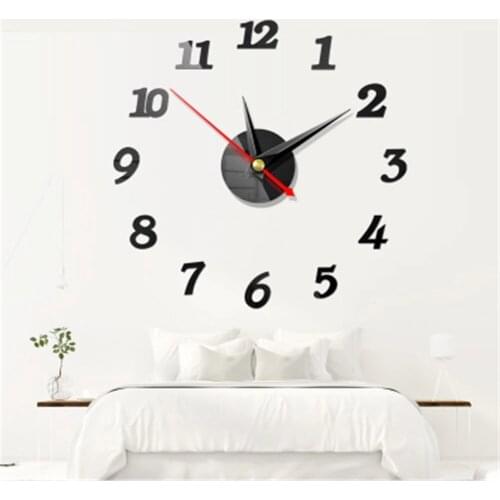 European Fashion Wall Clock Silent Digital Hanging Clock with Quartz Needle Acrylic Mirror Wall Sticker Decor for Living Room