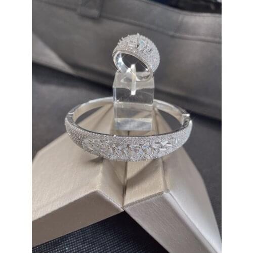 EYER 2021 New Fashion CZ AAA Zirconium Zircon Geometrical Copper Platinum Bracelet Bangle Rings Set For Women Wedding Banquet