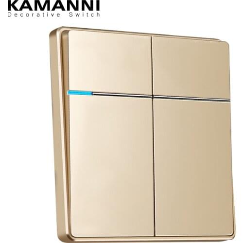 KAMANNI Switch and Socket for Wall 2 Gang Button Switch Wall Light Bulb Home Living Room Bedroom Corridor Switch