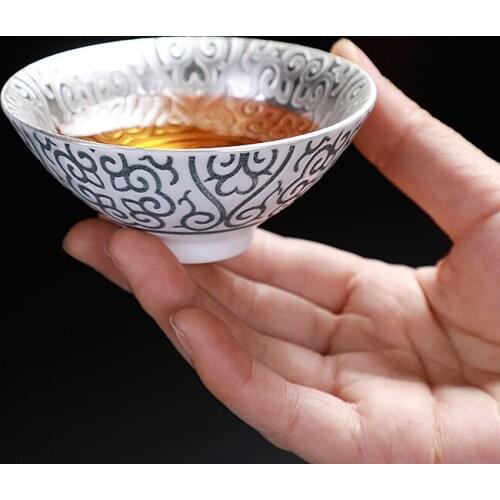 Creative High Grade Silver-Plated Ceramic Tea Cup Office Kung Fu Drinkware Porcelain Water Mug for Puer Oolong Household Teacups
