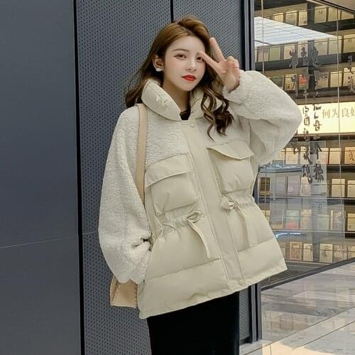 Make lambs wool han edition loose stitching cotton-padded jacket coat winter with waist bread served long cotton-padded jacket i