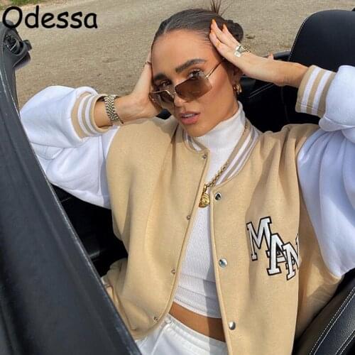 Odessa 2021 Autumn Womens Baseball Jacket College 2021 Long Sleeve Embroidery Vintage Varsity Jackets Winter Oversized Coats