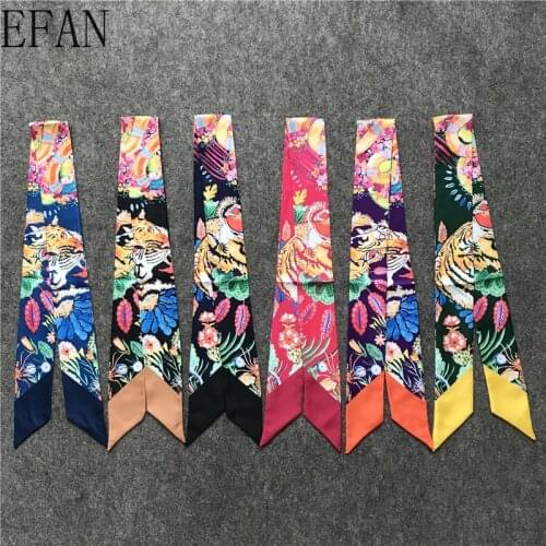 Tiger Snake Print Small Silk Scarf Handle Bag Ribbon Hair Neck Scarves Long Office Hotel Waiter Flight Attendants Handkerchief