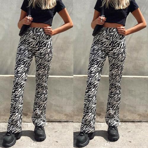 Fashion Autmn Women High Waist Zebra Print Wide-Leg Pants Casual Loose Trouser
