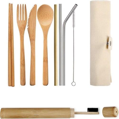 Bamboo Cutlery Set Bamboo Knife, Fork, Spoon Set Japanese Thickened Cloth Bag Cutlery Set