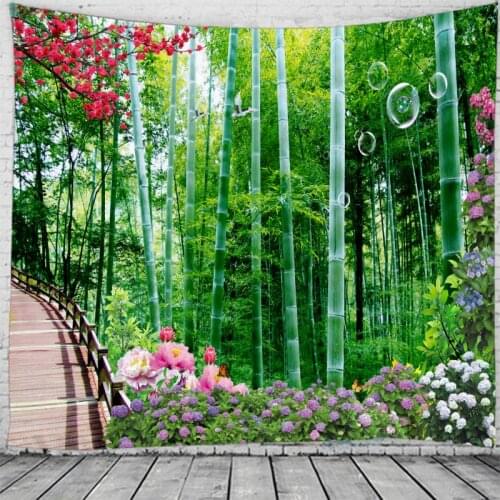 Small Bridge And Flowing Water In Yhe Forest Tapestry Hanging Flower Psychedelic Tapestry Wall Hanging Decor Halloween Deco