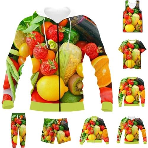 New Funny 3D Full Print Fruit Vegetables T-shirt/Sweatshirt/Zip Hoodies/Thin Jacket/Pants Four Seasons Casual Suit V52