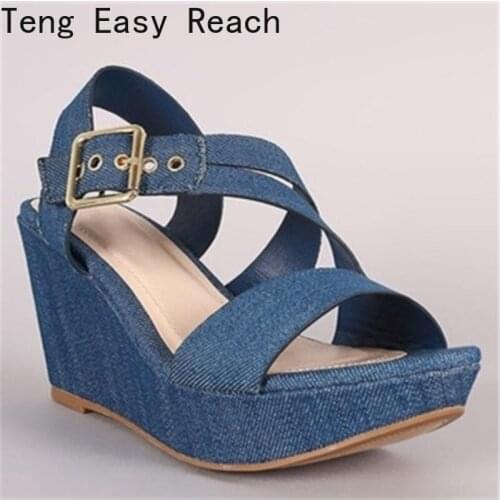 New Leisure Wedges Womens Shoes 2021 Summer Shoes Women Sandals Platform Denim Sandals Roman Sandals 34-43