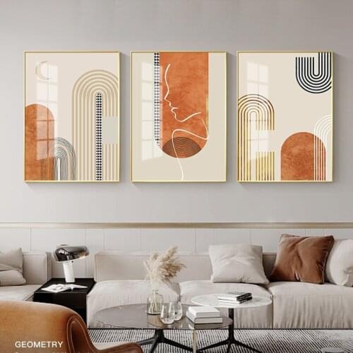 Simple Nordic abstract geometric lines, figures, orange art posters, living room decorations, mural pictures, core printing