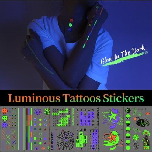 Rocooart 1pcs Cartoon Luminous Temporary Tattoo Cute Space and Planet Children Fake Tattoo Glowing in the Dark Tattoo Sticker