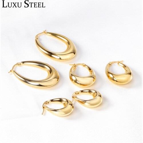 LUXUSTEEL Gothic Style Gold Color Oval 10mm 13mm 20mm Hoop Earrings Stainless Steel Ear Jewelry Accessories Brinco Party Gift
