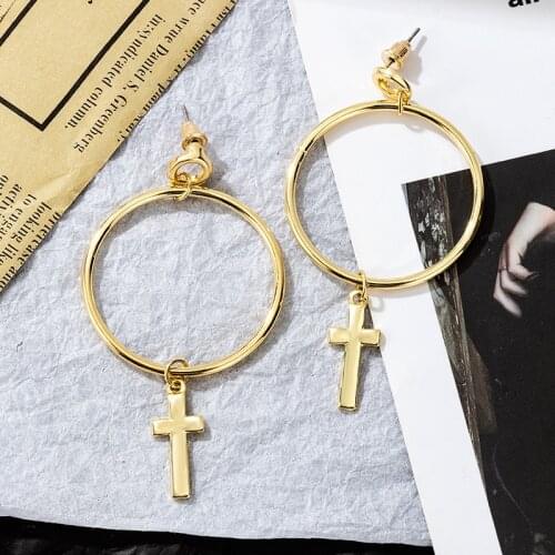 Korean Fashion Metal Cross Pendant Womens Earrings For Women Simplicity Circle Hanging Earrings 2021 Trend Female Jewelry
