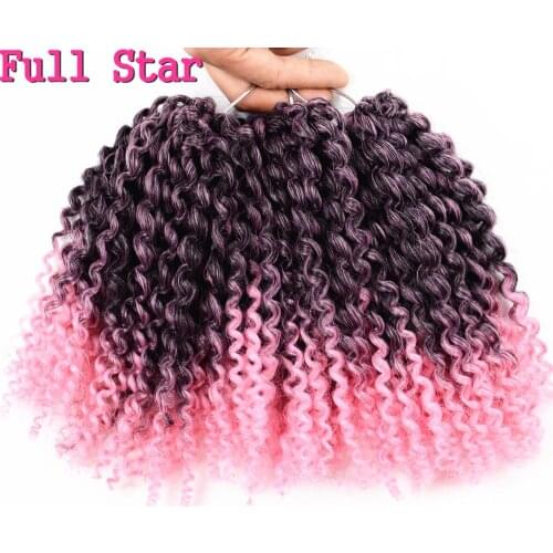 Full Star 8" 3Pcs/set 90g Crochet Marlybob Synthetic hair Braids Ombre Pink hair High Tmeperature Fiber Crochet Hair Extension