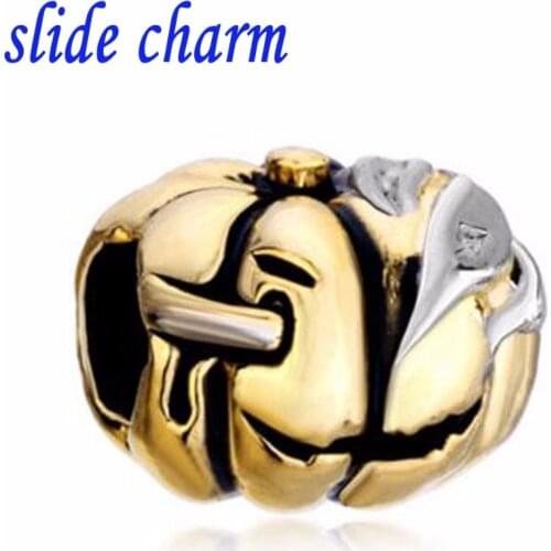 Slide charm Free shipping Arrivals Halloween pumpkin ghost classic European and American Jack gilded amulet fit Pandora bracelet