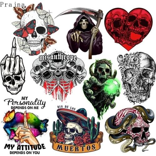 Punk Skull Iron-on Transfers For Clothing Stickers Butterfly Lips Heat Thermal Transfer For Clothes DIY Biker Iron On Patches