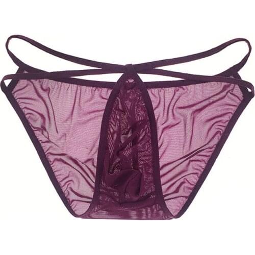 Ultra-thin, unmarked transparent mesh mens underwear elastic sexy low-waisted triangle pants love T-pants 2132