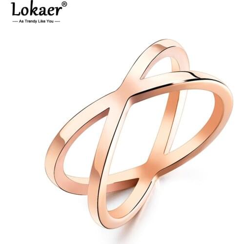 Lokaer Vintage Titanium Stainless Steel X-shape Geometric Ring Jewelry Trendy OL Style Rose Gold Party Rings For Women R19167
