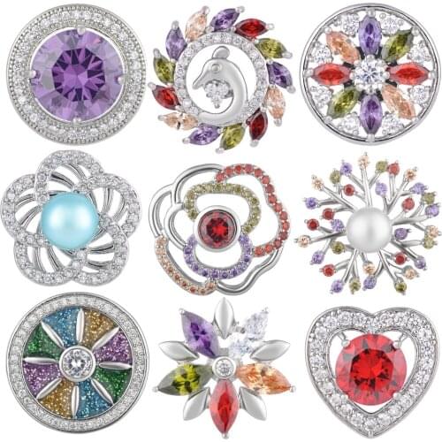 50pcs Mix Pack Newest Styles Zircon Series GingerSnaps 18mm Snap button Charms Snap Jewelry Vn-1977*50