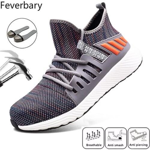 Feverbary Safety Shoes Men Indestructible Steel Toe Anti-smash Ground Work Boots Outdoor Hiking Non-slip Casual Sneakers