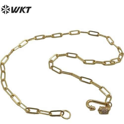 WT-N1223 WKT Optional Color Brass Chunky Link Chain CZ Pave With High Quality Gold Electroplated Women Necklace Findings 18"Inch