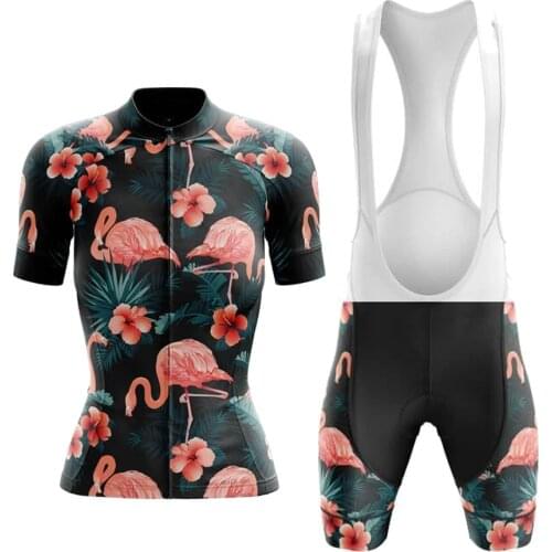 Classic Retro Flamingo Womens Summer Retro Short Sleeve Sets Cycling Jerseys Bicycle Clothing Bike Wear Bib Pants