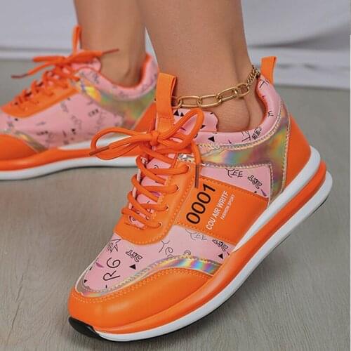 2021Autumn New Brand Women Platform Sneakers Mixed Color Casual Women Lace Up Walking Shoes Wedge Leisure Ladies Sport Shoes