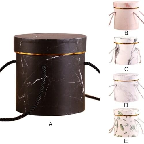 Hot 1Pcs Marble Romantic Round Flower Box Portable Small Box With Rope Birthday Party Candy holding Gift Wrap Storage bag