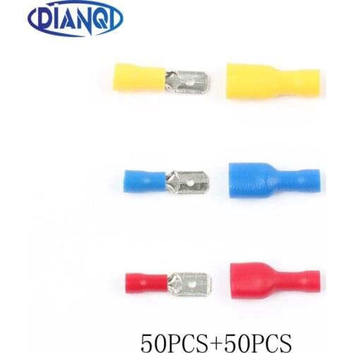 16-10AWG MDD FDFD Female male Insulated Spade joint 100PCS Crimp Connector Terminal Male/Female Kit 100PCS 50pair FDFD+MDD