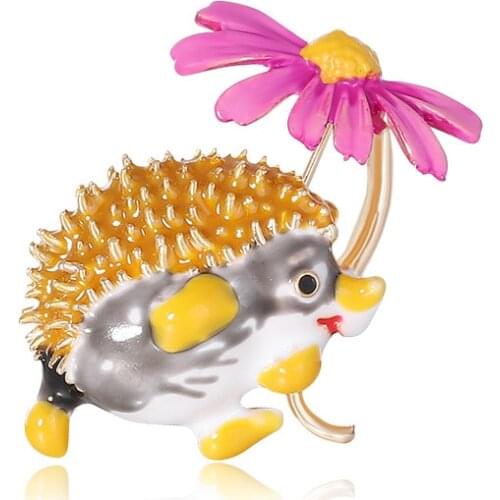 3-colors Lovely Hold Flower Hedgehog Brooches Brooches for Women Enamel Brooch Pins Jewelry Accessories