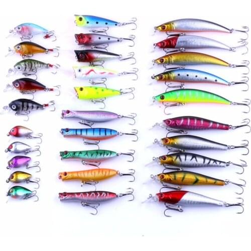 30PCS Mixed Model Minnow Fishing Lures Kit Artificial Lifelike Wobblers Carp Fishing Tackle Plastic Pesca