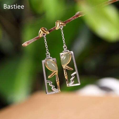 Bastiee Silver Earrings 925 Women Dangle Earrings Jade Korean Earrings Pearl Earrings Gifts For Women Silver