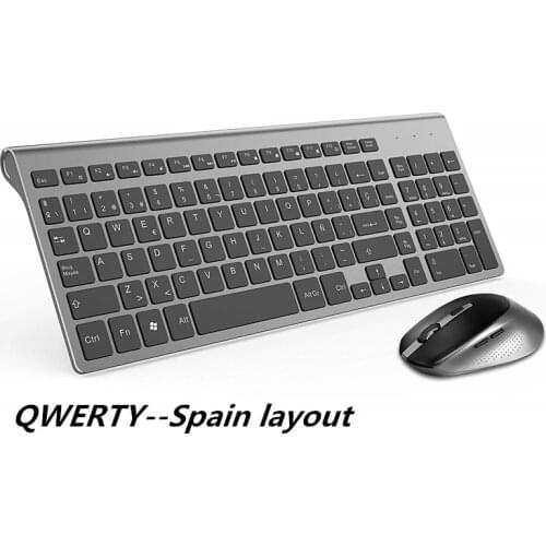 2.4G Wireless Keyboard And Mouse Combination "QWERTY" Spanish Ergonomic Design, Full-Size Keyboard With Multimedia Buttons, Gray