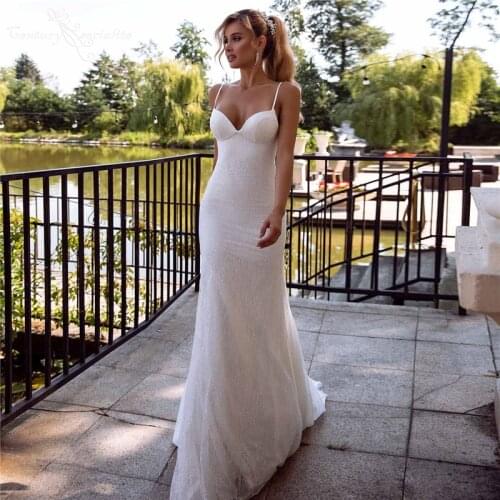 Shiny Mermaid Wedding Dresses 2021 Spaghetti Straps Glitter Simple Elegant Beach Bride Dress Bridal Gowns Vestido De Noiva