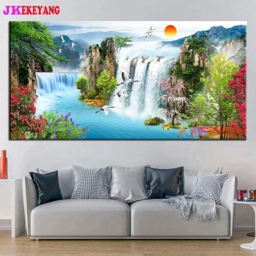 Large 5D Diy diamond painting Waterfall sunrise Diamond Mosaic Rhinestone Embroidery cross stitch Y4516