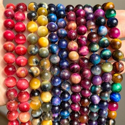 Natural Mierals Stone Beads Yellow Red Tiger Eye Round Beads for Jewelry Making DIY Bracelet Necklace Accessoeies 15'' Perles