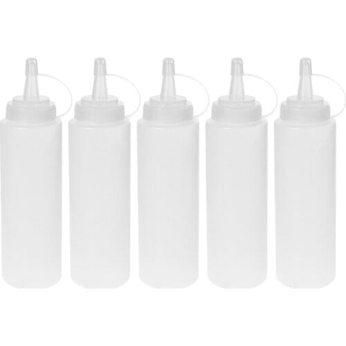 5PCS 350ml 8oz Squeeze Condiment Bottles Salad Dressing Bottle Squirt Sauce Dispensers for Ketchup Mustard (White)