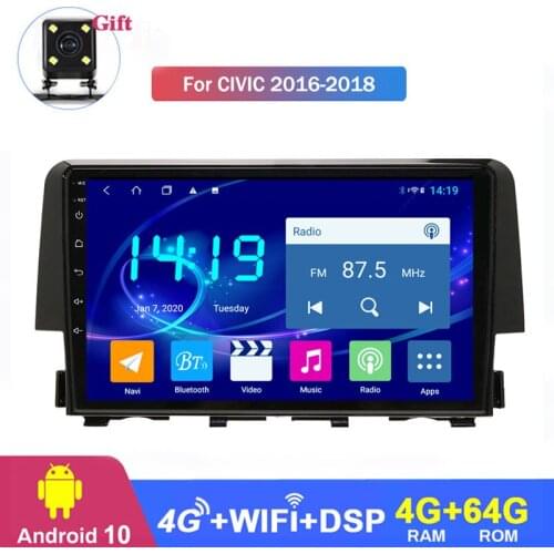 For Honda Civic 2016 2017 2018 Android 10 GPS Navigation Touchscreen Quad-core Car Radio Multimedia Player 4G RAM 64G ROM