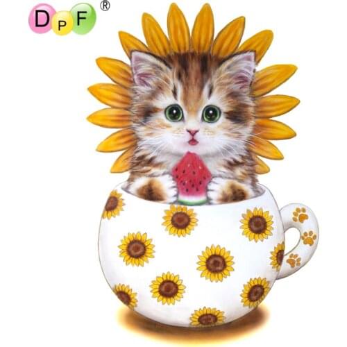 DPF 5D Round full Diamond painting Cross Stitch diamond Mosaic sunflower cat cup Diamond Embroidery Needlework home decor crafts