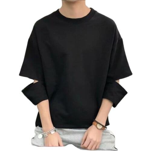 Oversized Men T-shirt Summer Hollow Out Short Sleeve Round Neck Thigh Loose Simple Tee Men Casual Streetwear Korean Clothes