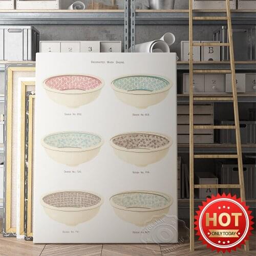 Bathroom Artistic Basin Vintage Poster Decorated Wash Basins Canvas Painting Ceramic Art Nordic Hotel Home Pattern Decor Gift