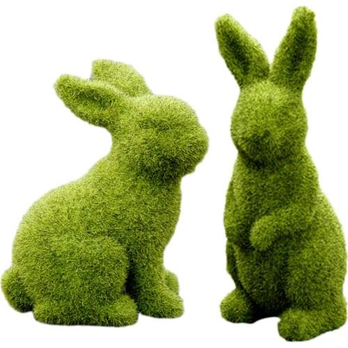 Artificial Plant Green Flocking Toys Handmade Grass Animal Easter Rabbit Bunny Ornament Home Garden Window Decoration Gift