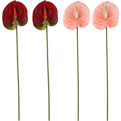 2Pcs Artificial Anthurium Flowers RealContactBouquet for Home Decor Bridal Wedding Floral Arrangement