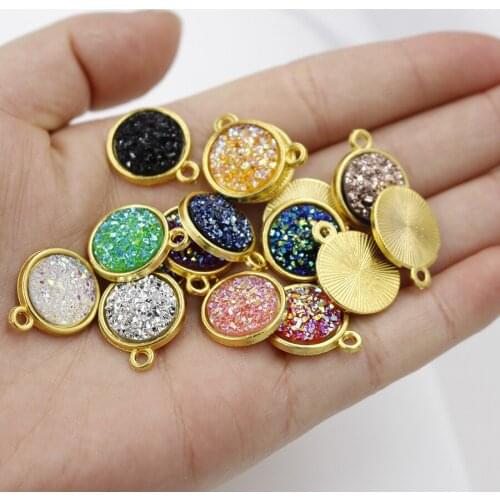 Jaymaxi 12MM Gold Color Faux Druzy Charms AB Resin Cabochon DIY Jewelry Accessories for Necklace Bracelet 20Pieces/lot