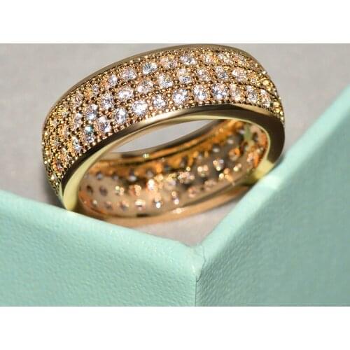 Exquisite Cubic Zircon Ring Half Circle Three Row Crystal Copper Unisex finger wedding engagement Rings for men