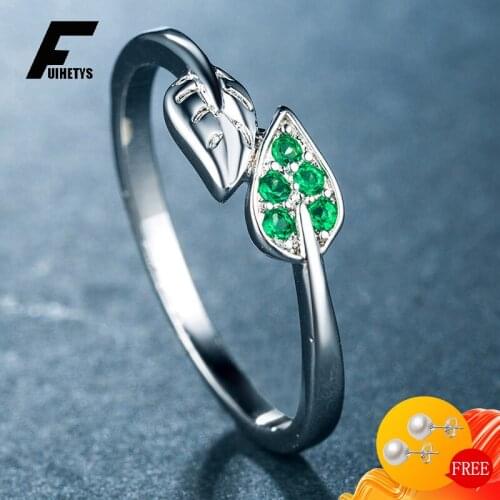 BaliJelry Silver 925 Jewelry Ring Leaf Shape Emerald Gemstone Fashion Rings for Women Wedding Engagement Accessories Wholesale