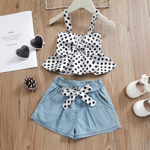 Toddler Baby Girls Summer 2pcs Outwear Suits Camisole + Shorts Dot Print Bow Decoration Infant Kids High Waist Version Clothing