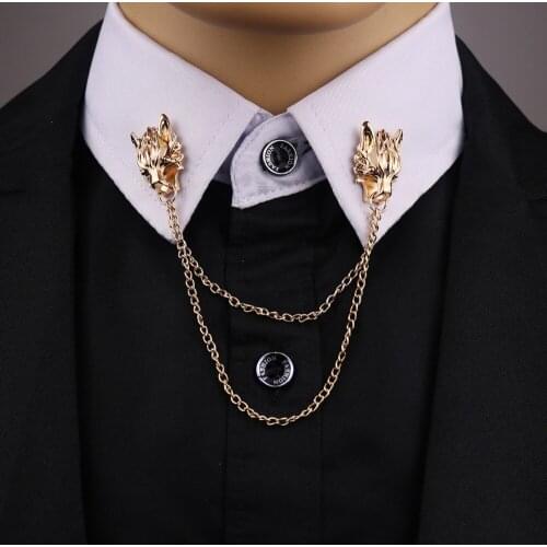 Fashion Double Teen Wolf Head Brooch Animal Lapel Pin Badge Brooches Collar Chain For Men Personality Jewelry Accessories Gift
